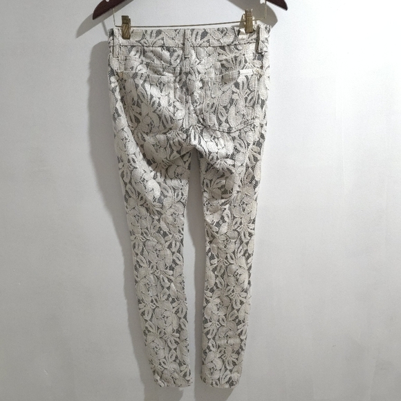 7 For All Mankind | Women's Cream And Gold Tone Lace Pattern Pant - Picture 6 of 12